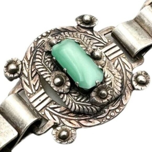 Antique Vintage Taxco Mexico Sterling Silver Bracelet Hallmark 69 Grams Cats Eye - Picture 1 of 4